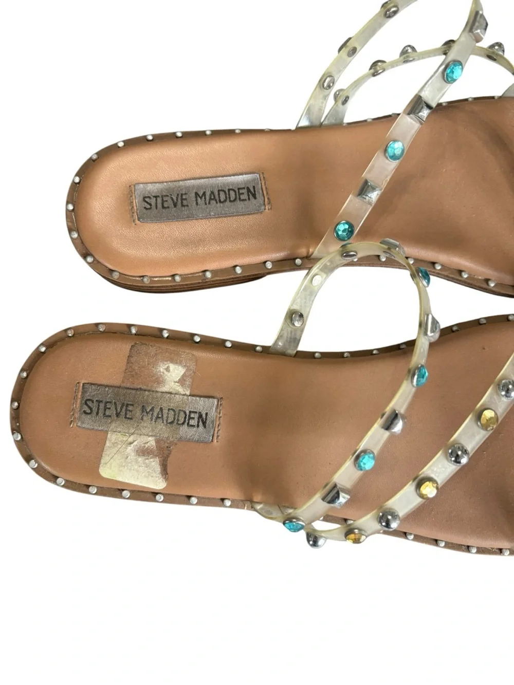 Steve Madden Clear Strap Sandals-Silver Studs & Color Rhinestones I Size:9.5